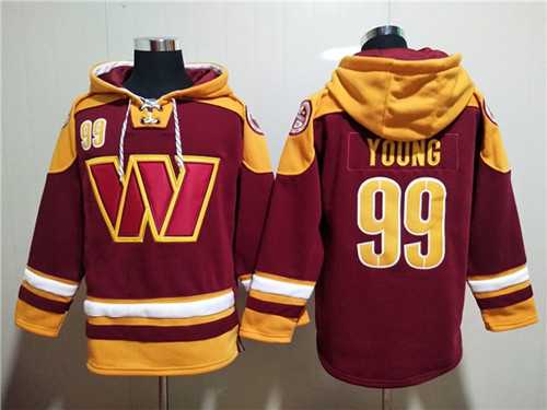 Washington Commanders #99 Chase Young Burgundy Lace-Up Pullover Hoodie,We sell and wholesale Washington Commanders #99 Chase Young Burgundy Lace-Up Pullover Hoodie on line form chian!